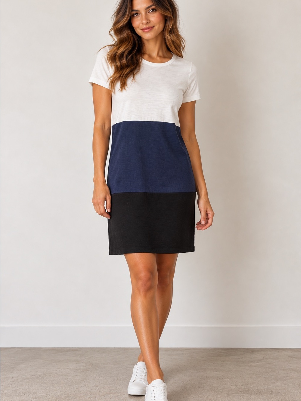 Boden Colorblock T-Shirt Dress Navy Black White NWT Size 4 100% Cotton